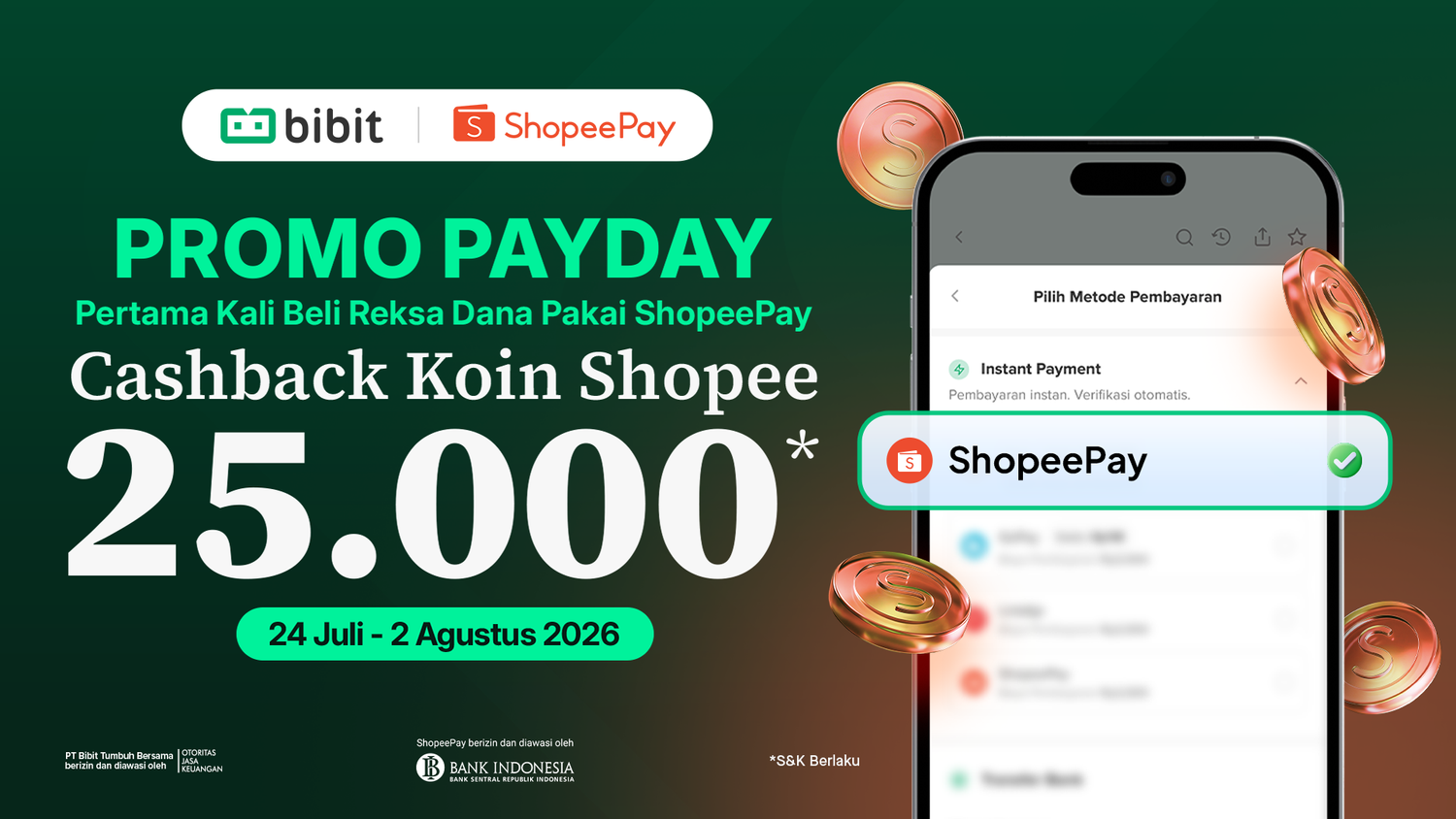 Payday Promo: Investasi Reksa Dana di Bibit Pakai ShopeePay, Ada Cashback 25.000 Koin Shopee